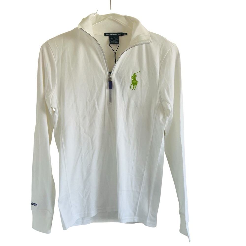 Ralph Lauren Golf White Quarter-Zip with Green Logo Long Sleeve Pullover